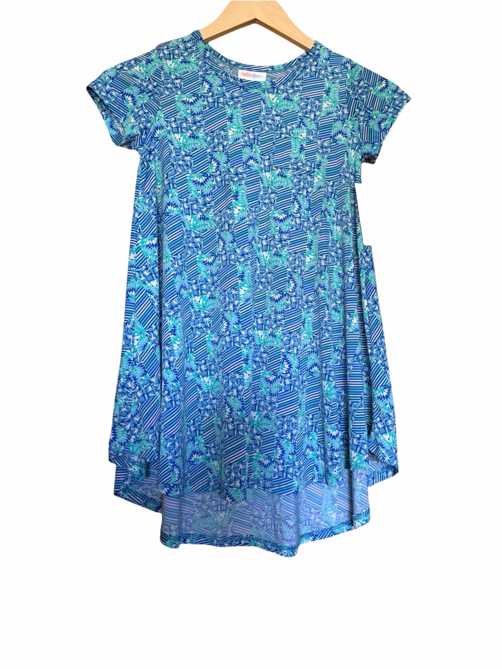 LuLaRoe Blue Green Floral & Stripe Kids Casual Dress